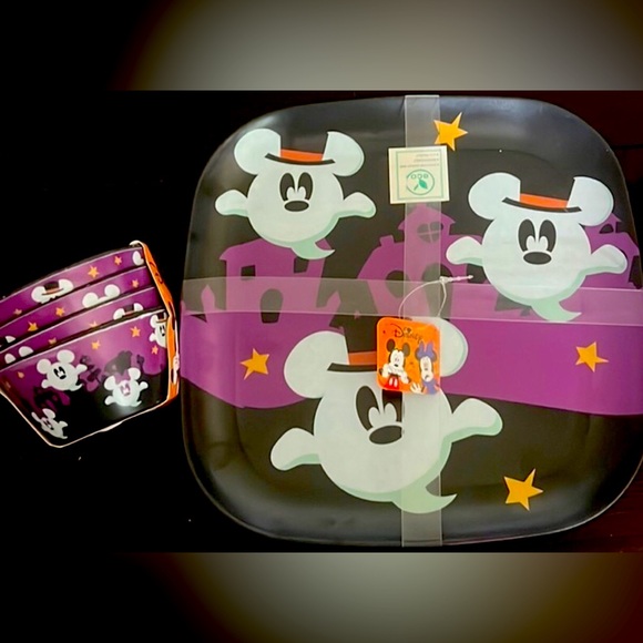 Disney Other - Disney Parks Halloween Bamboo plate set(4) and mini bowls(4). NWT